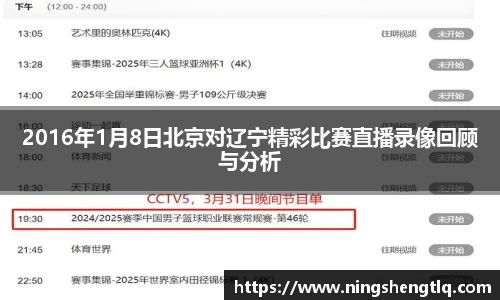 2016年1月8日北京对辽宁精彩比赛直播录像回顾与分析